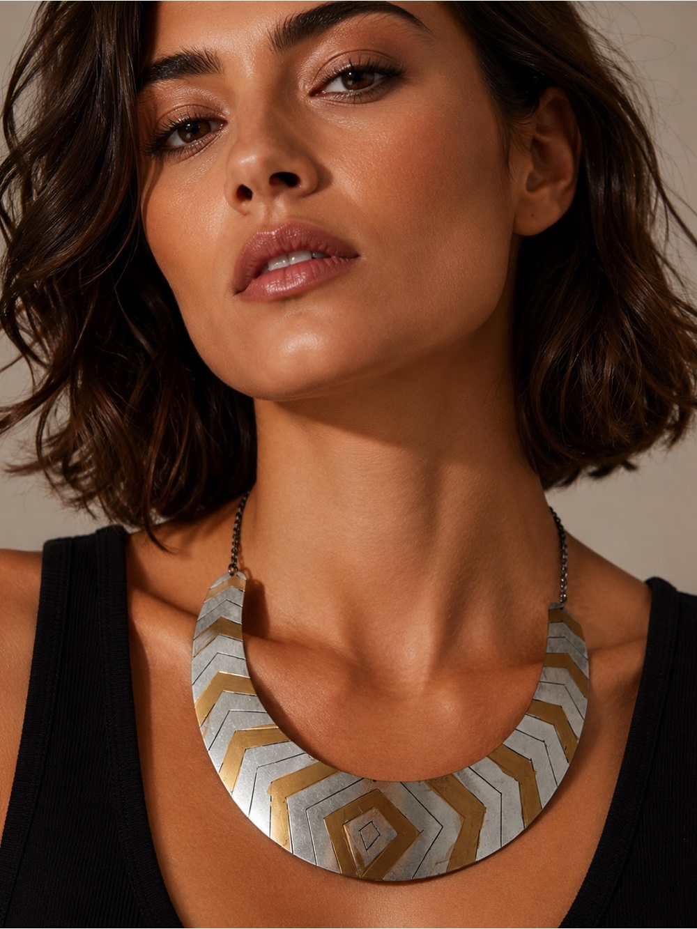 Hand Painted Metallic Geometric Statement Collar Necklace